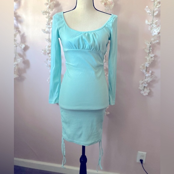 Spring Blue Drawstring Bodycon Dress - Picture 1 of 5